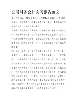 公司财务会计实习报告范文
