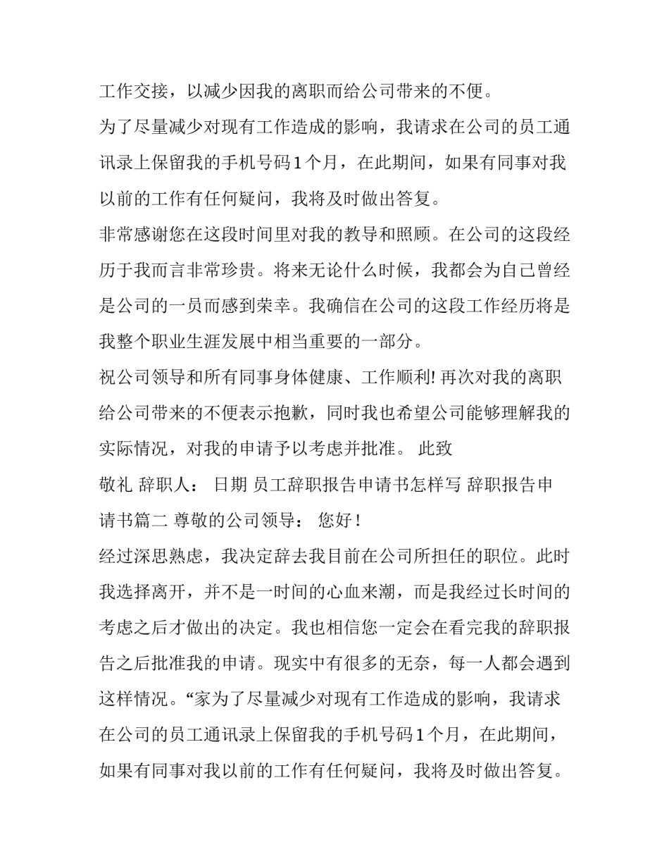 最新员工辞职报告申请书怎样写 辞职报告申请书(5篇)_第2页