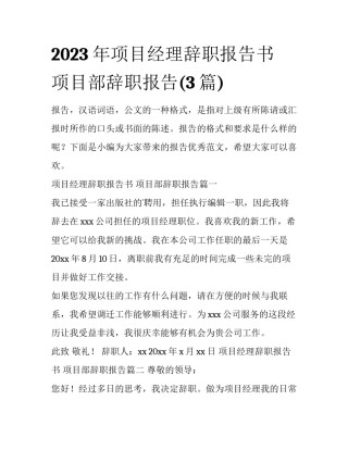 2023年项目经理辞职报告书 项目部辞职报告(3篇)