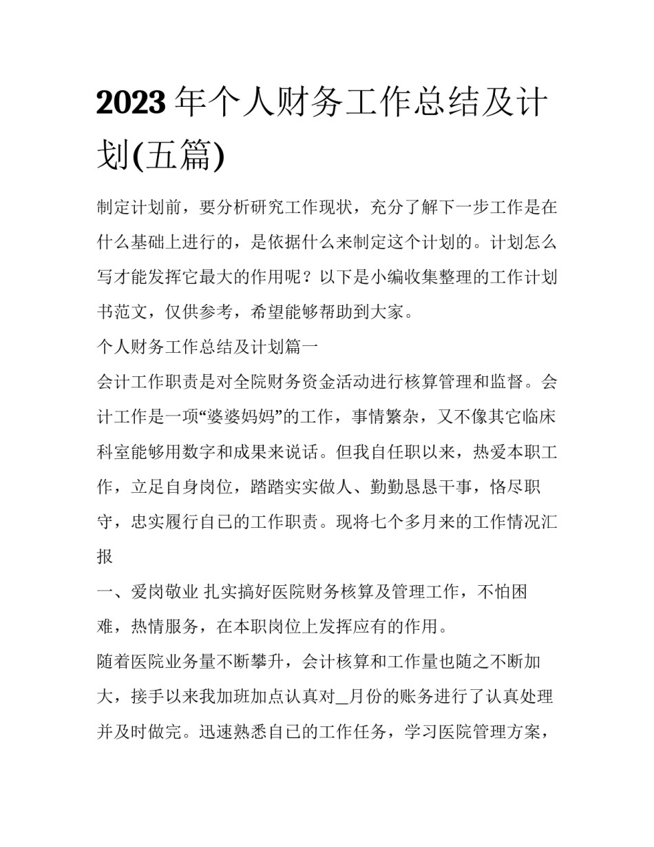 2023年个人财务工作总结及计划(五篇)_第1页