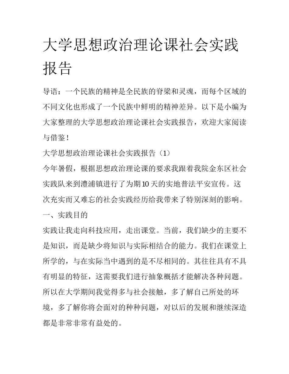 大学思想政治理论课社会实践报告_第1页