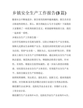 乡镇安全生产工作报告(3篇)