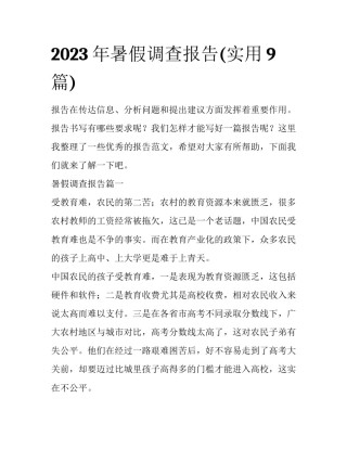 2023年暑假调查报告(实用9篇)