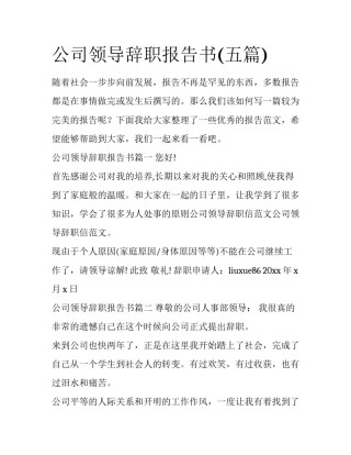 公司领导辞职报告书(五篇)