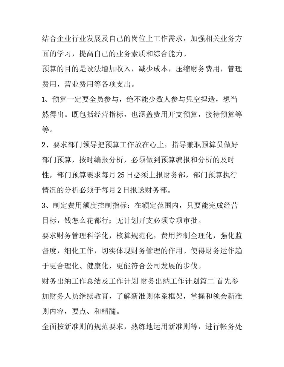 财务出纳工作总结及工作计划 财务出纳工作计划(四篇)_第2页