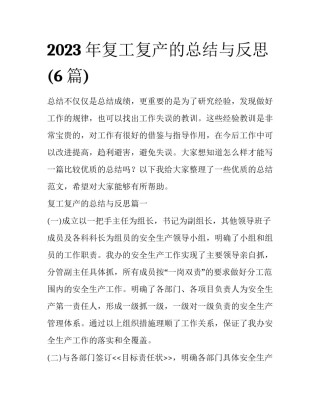 2023年复工复产的总结与反思(6篇)