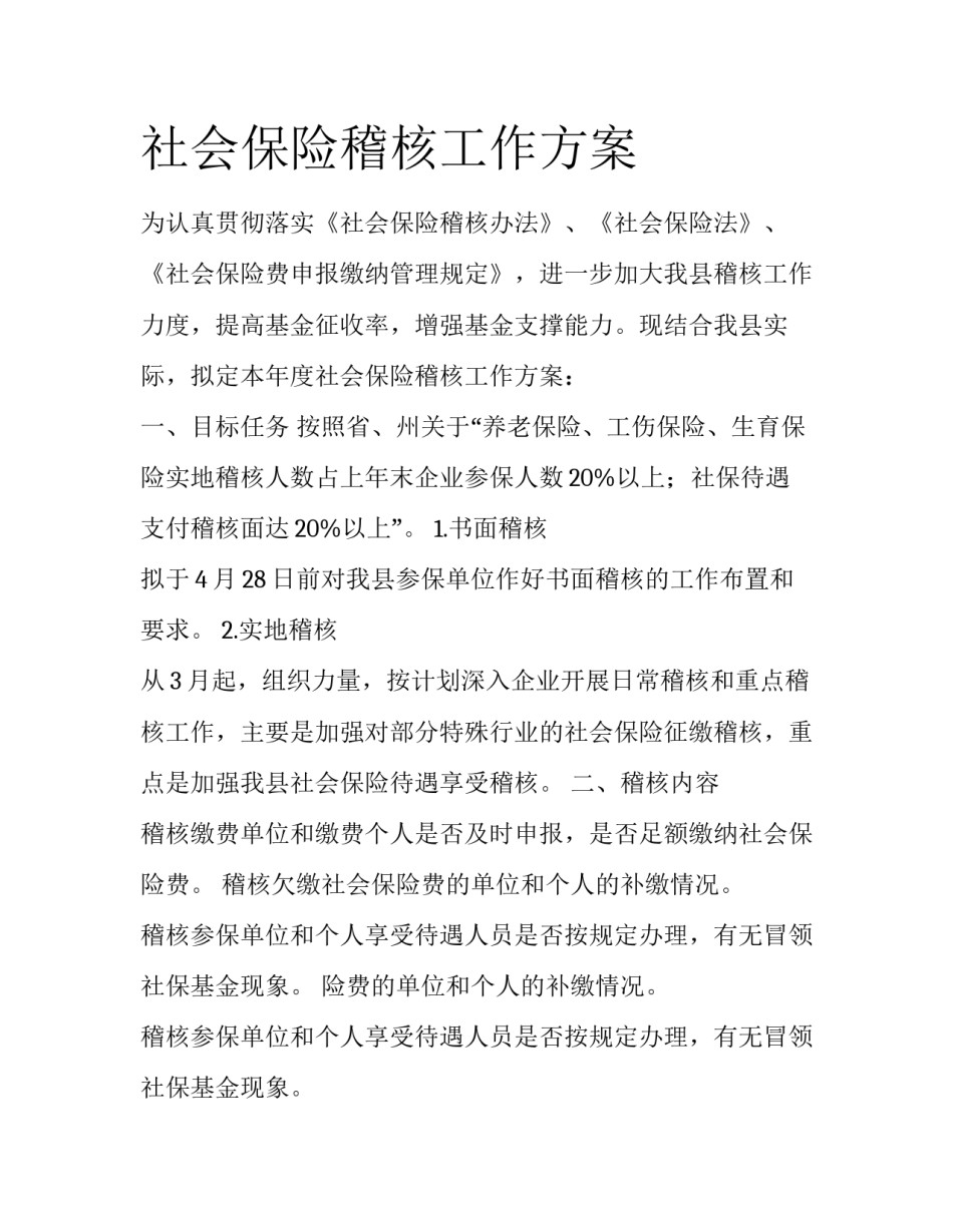 社会保险稽核工作方案_第1页