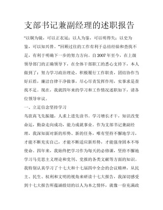 支部书记兼副经理的述职报告