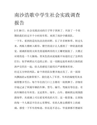 南沙浩歌中学生社会实践调查报告