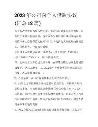 2023年公司向个人借款协议(汇总12篇)