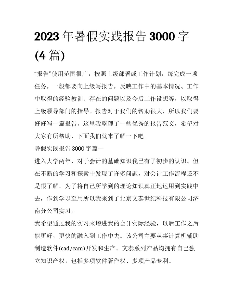 2023年暑假实践报告3000字(4篇)_第1页