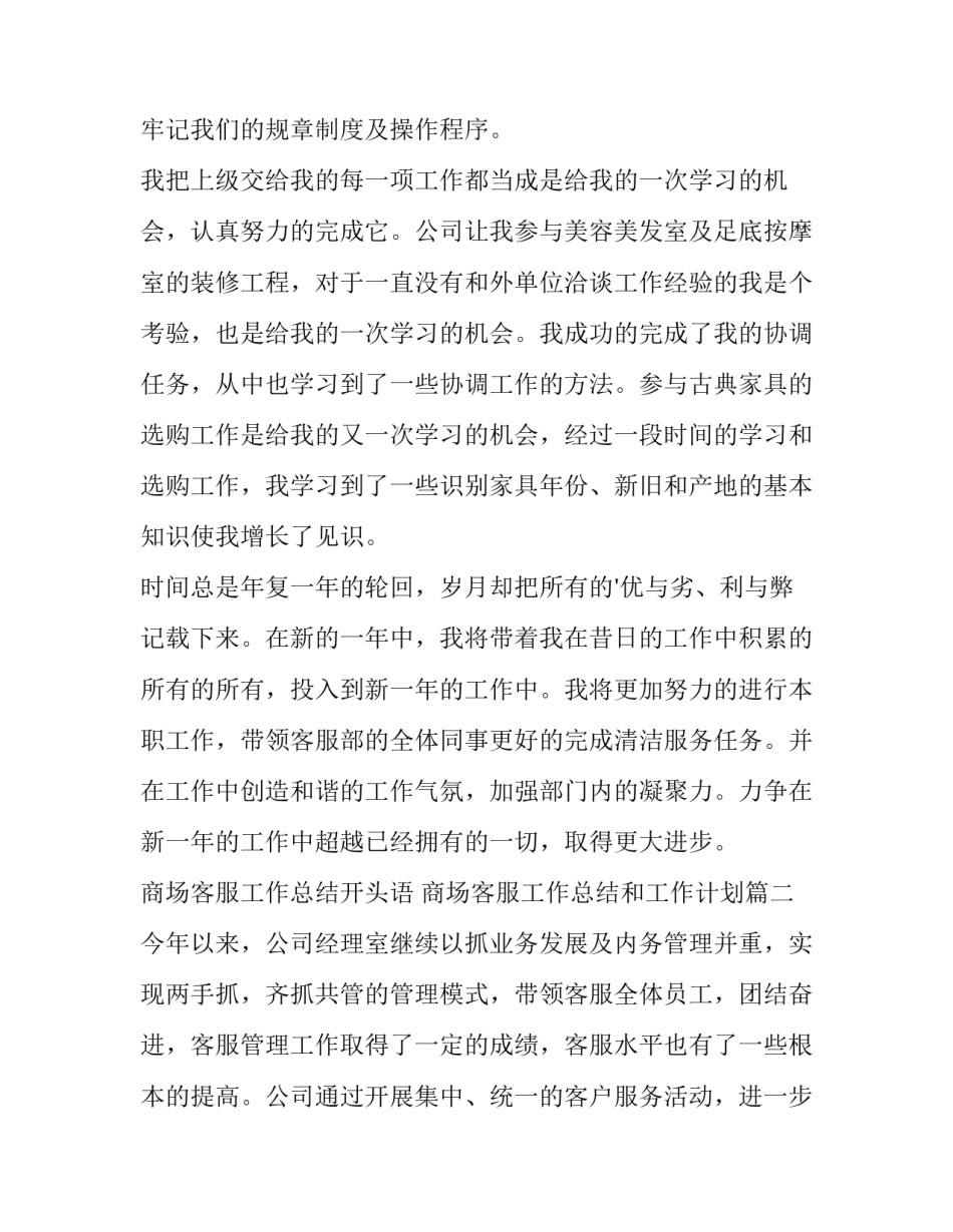 商场客服工作总结开头语 商场客服工作总结和工作计划(十三篇)_第3页