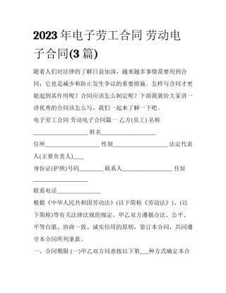 2023年电子劳工合同 劳动电子合同(3篇)