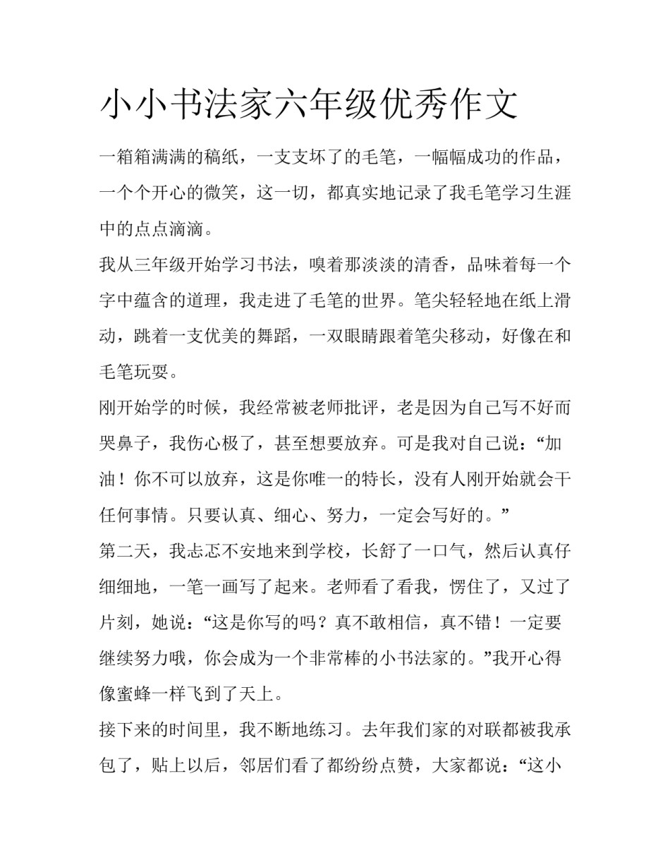 小小书法家六年级优秀作文_第1页