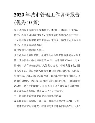 2023年城市管理工作调研报告(优秀10篇)