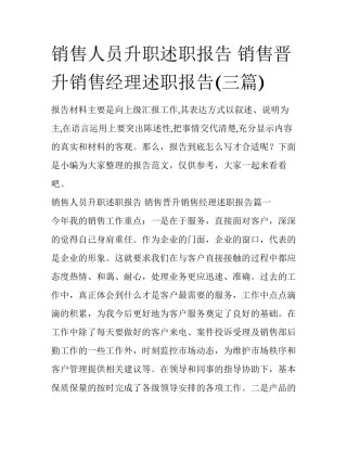 销售人员升职述职报告 销售晋升销售经理述职报告(三篇)