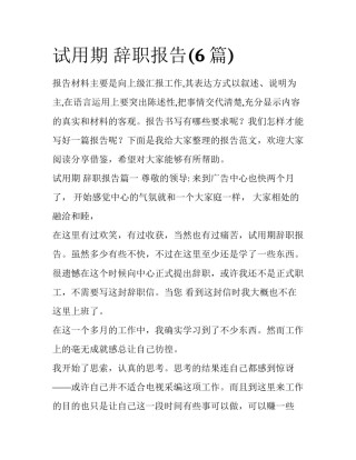 试用期 辞职报告(6篇)