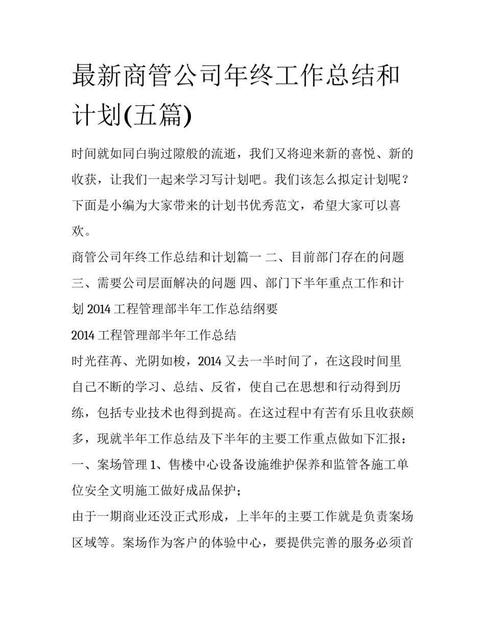 最新商管公司年终工作总结和计划(五篇)_第1页