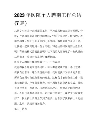 2023年医院个人聘期工作总结(7篇)