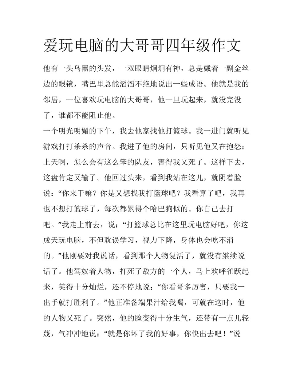 爱玩电脑的大哥哥四年级作文_第1页