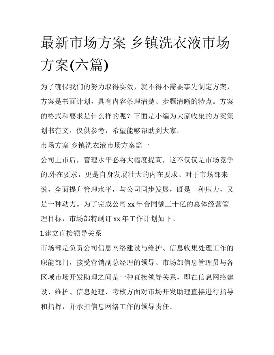 最新市场方案 乡镇洗衣液市场方案(六篇)_第1页