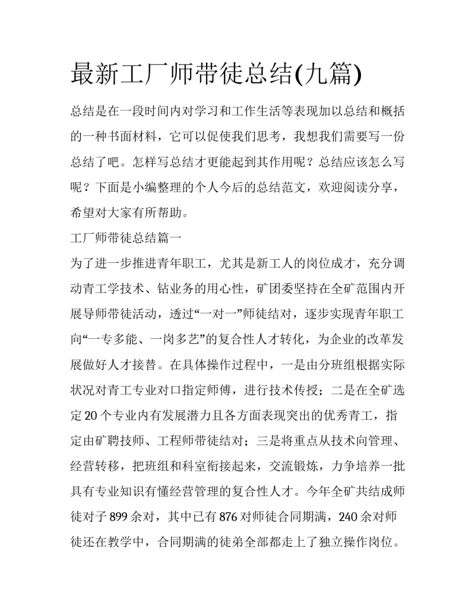 最新工厂师带徒总结(九篇)_第1页