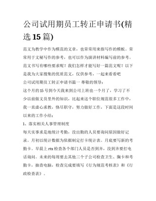 公司试用期员工转正申请书(精选15篇)