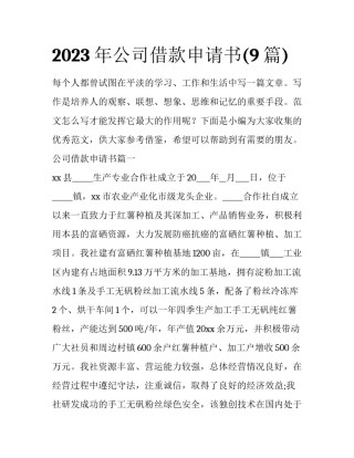 2023年公司借款申请书(9篇)