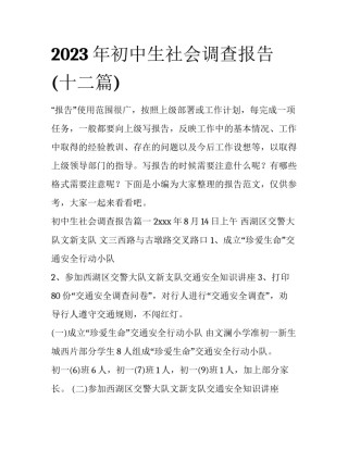 2023年初中生社会调查报告(十二篇)