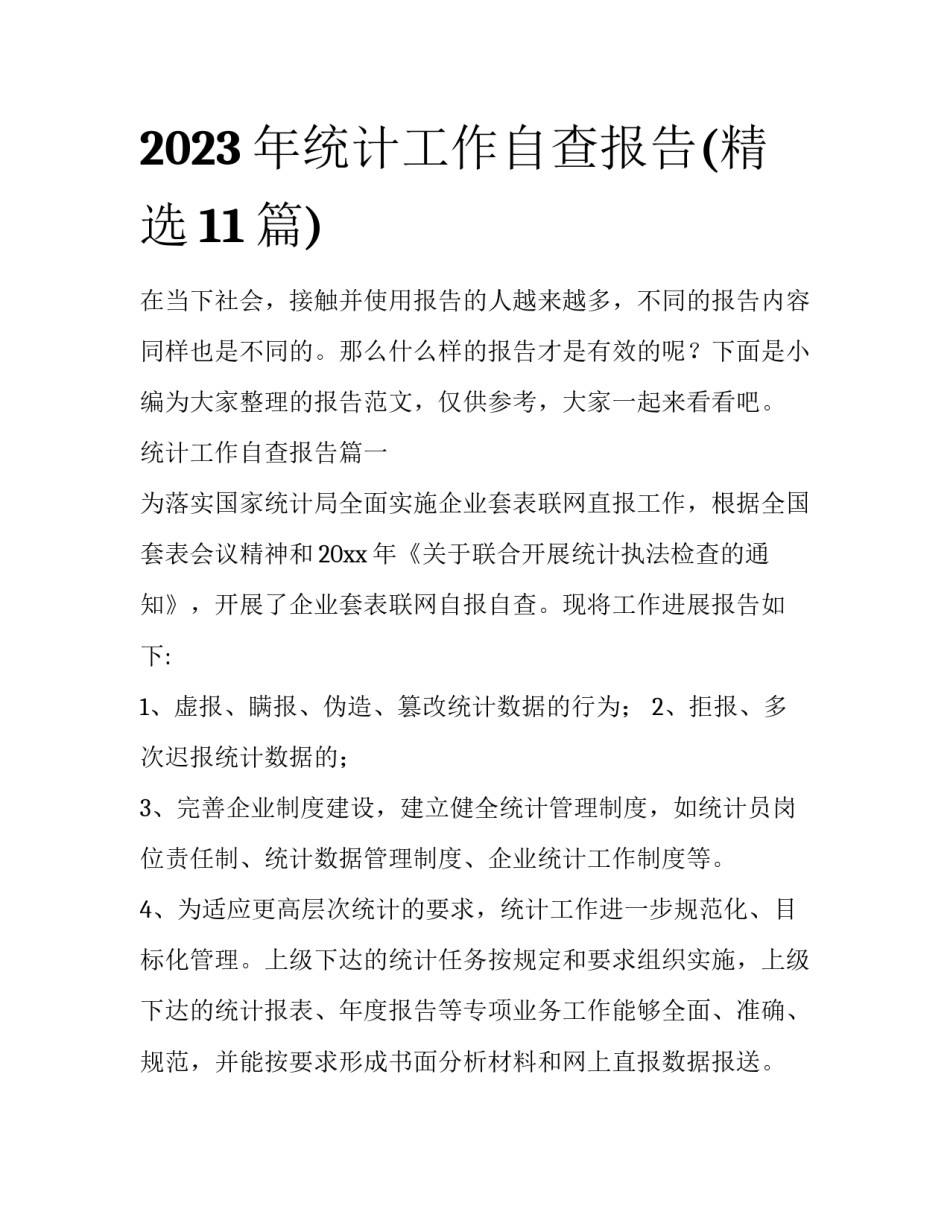 2023年统计工作自查报告(精选11篇)_第1页