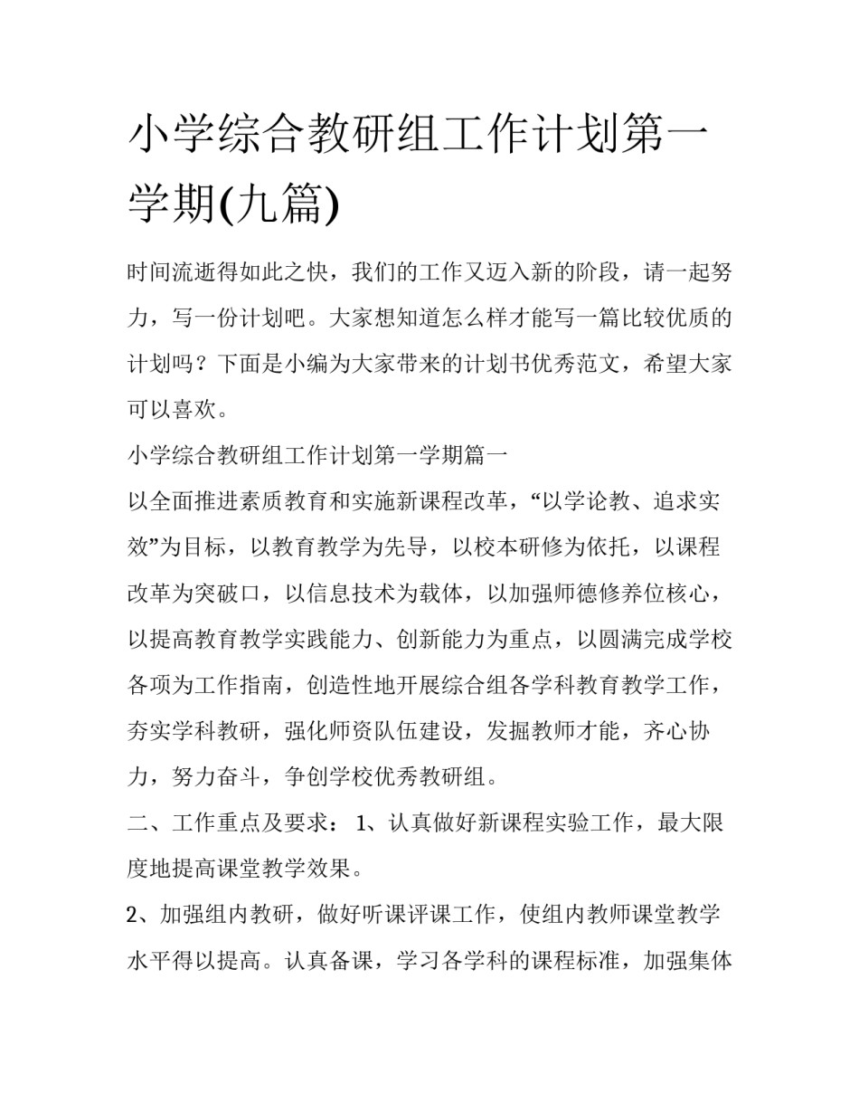 小学综合教研组工作计划第一学期(九篇)_第1页