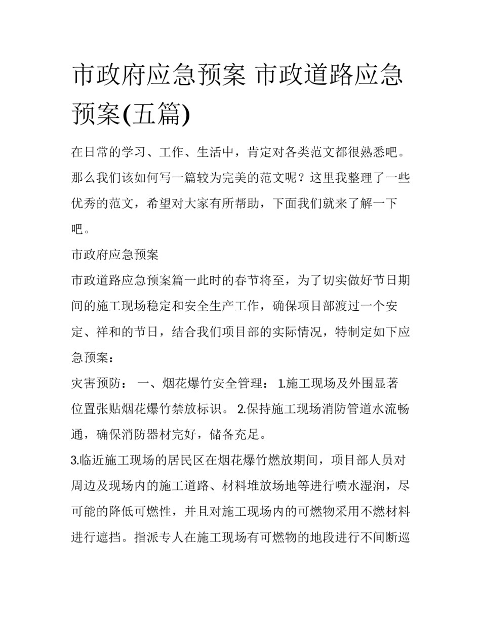 市政府应急预案 市政道路应急预案(五篇)_第1页