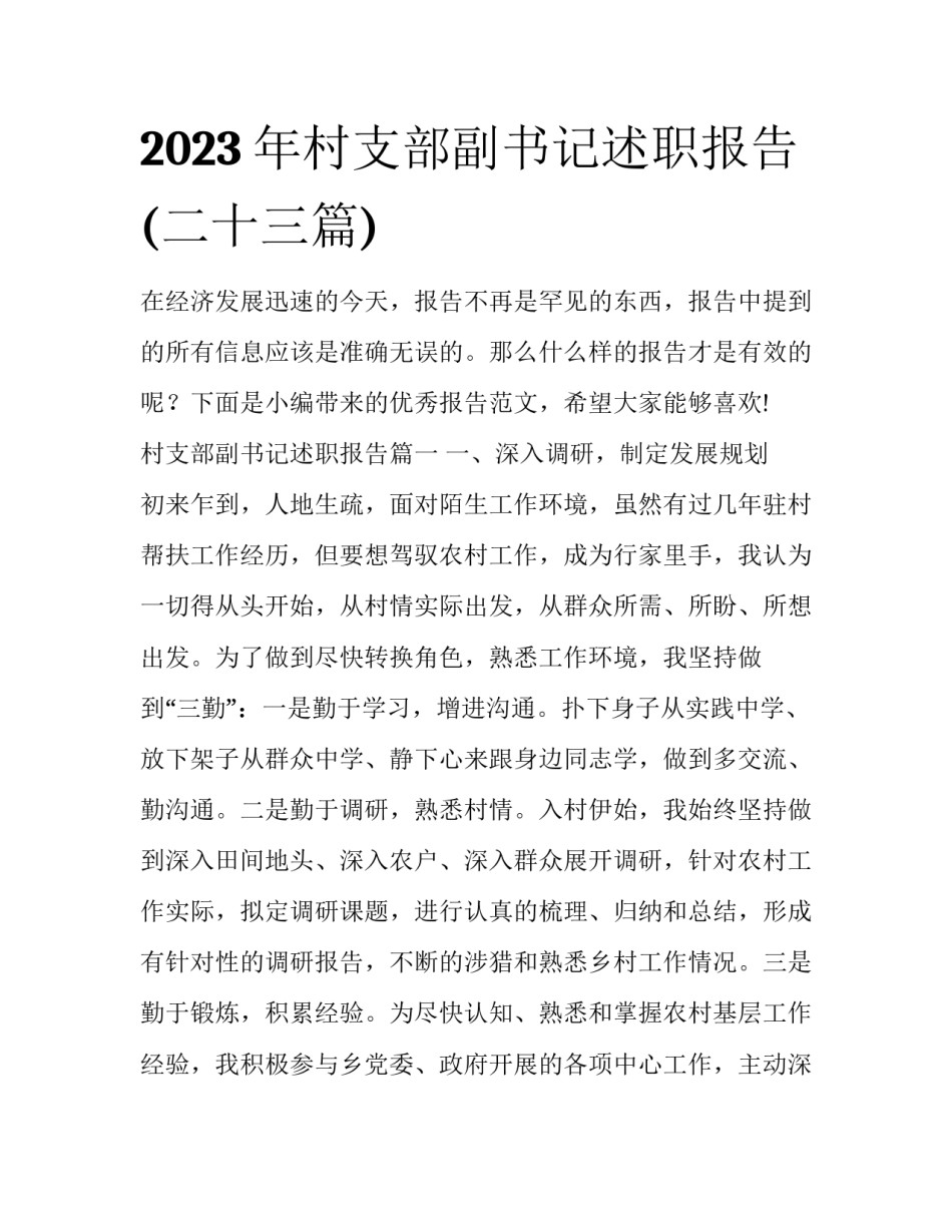2023年村支部副书记述职报告(二十三篇)_第1页