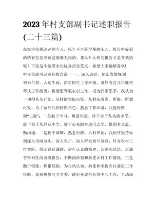 2023年村支部副书记述职报告(二十三篇)