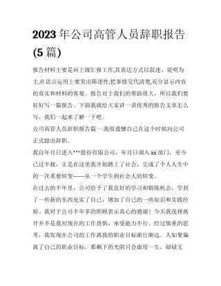 2023年公司高管人员辞职报告(5篇)