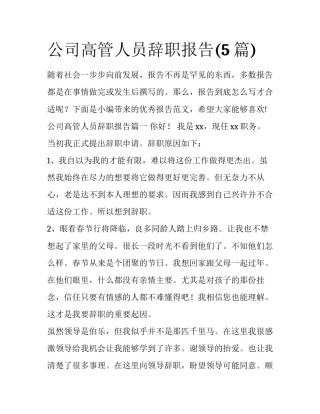 公司高管人员辞职报告(5篇)
