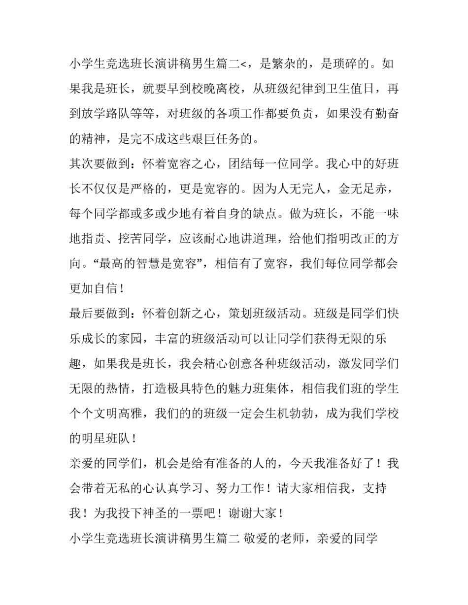 最新小学生竞选班长演讲稿男生(优质8篇)_第3页