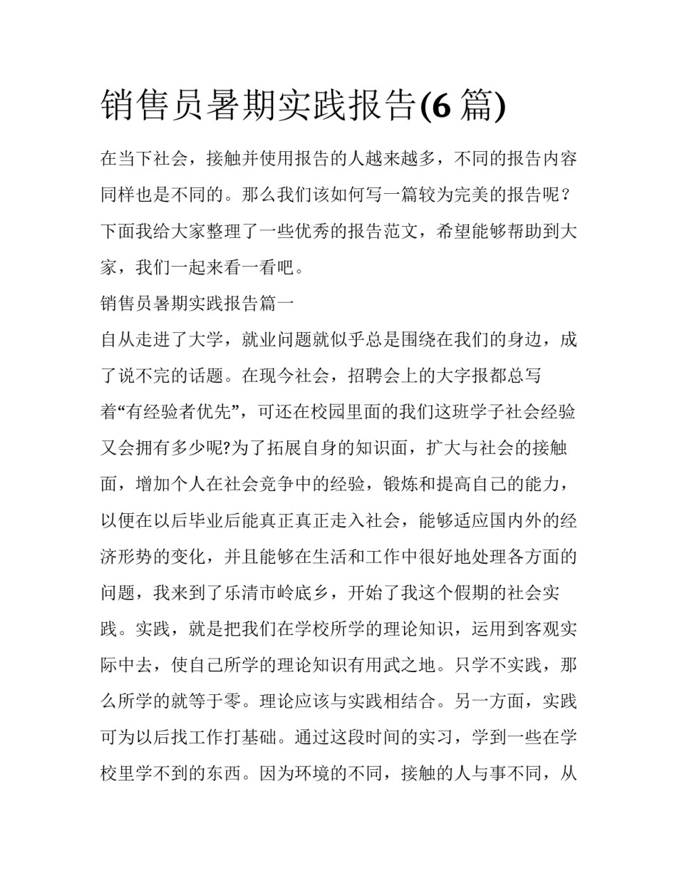 销售员暑期实践报告(6篇)_第1页