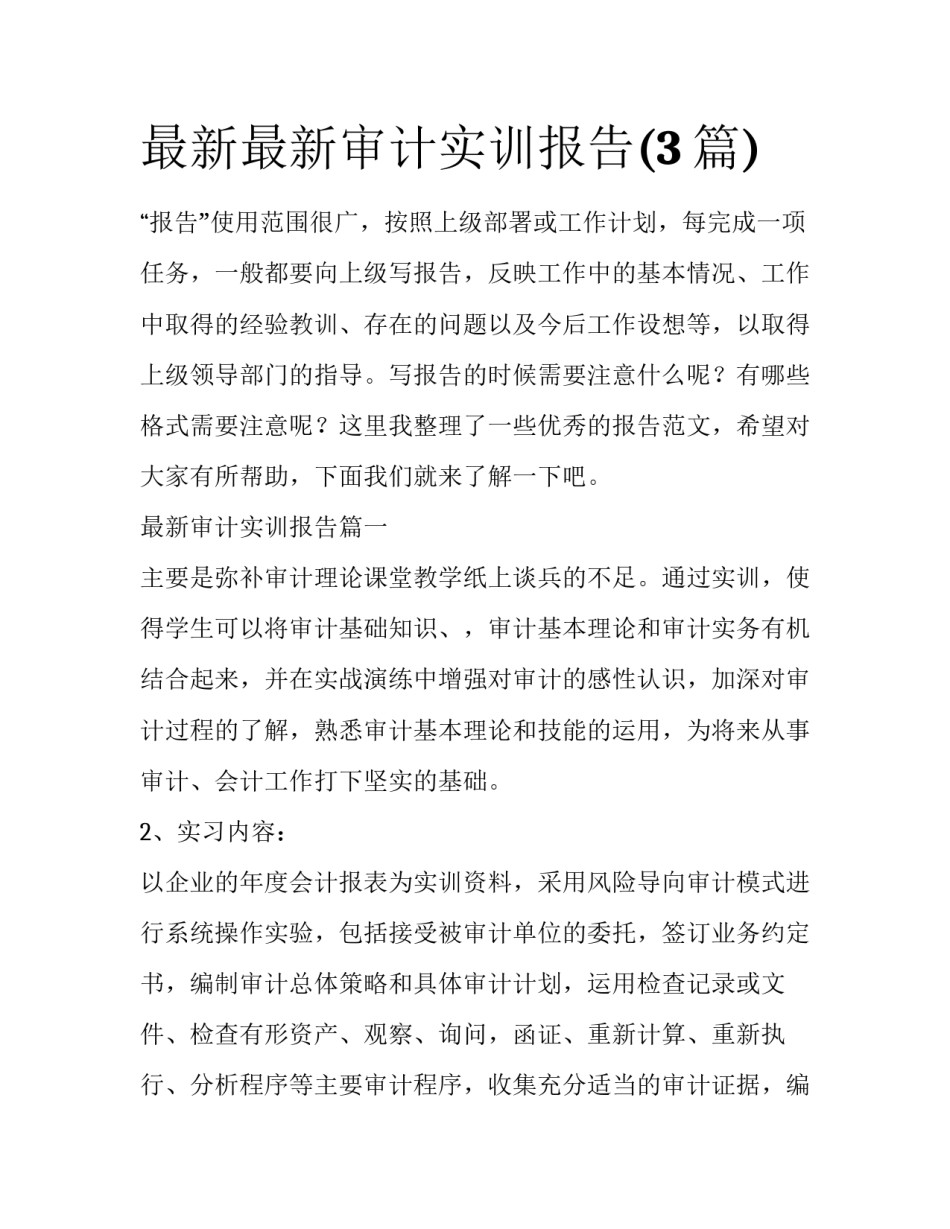 最新最新审计实训报告(3篇)_第1页