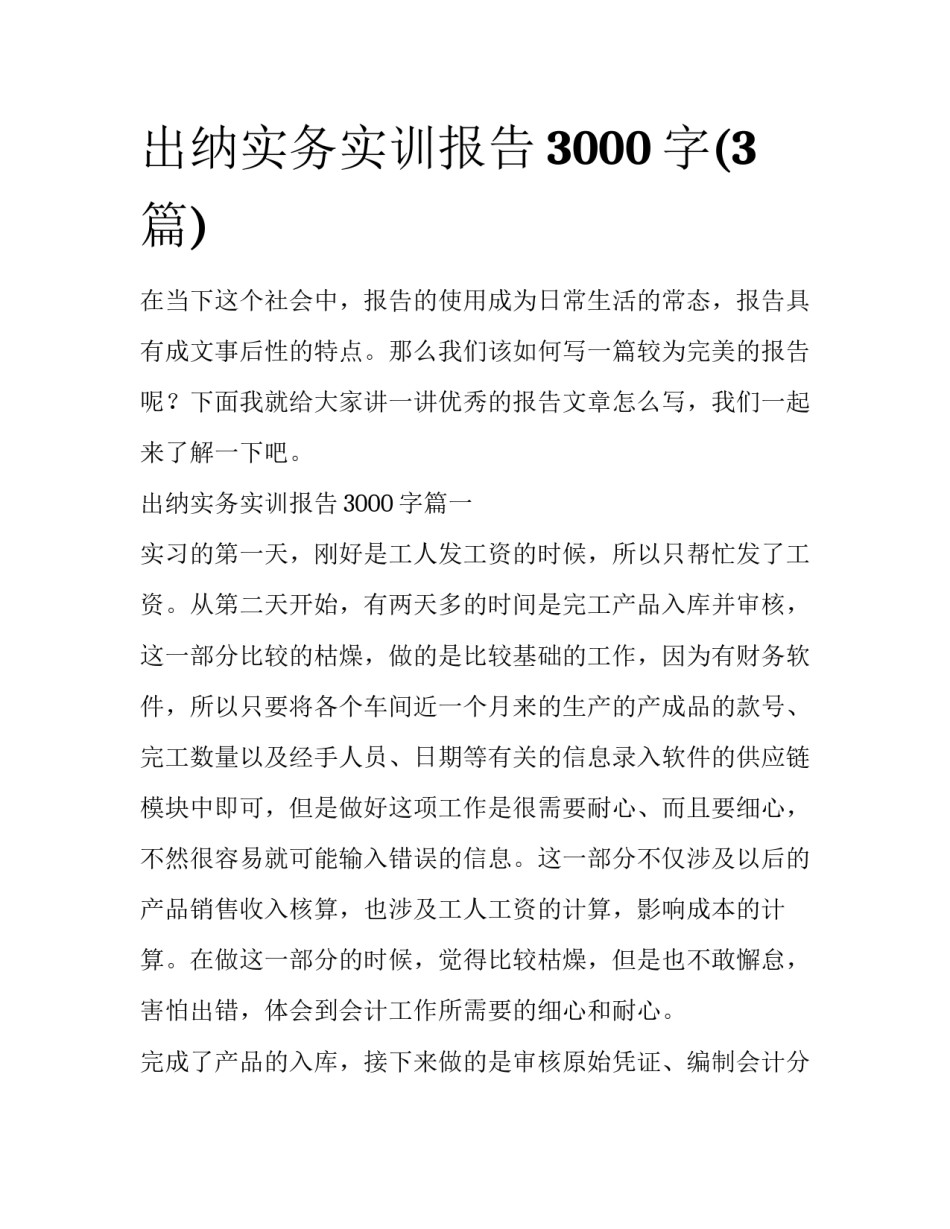 出纳实务实训报告3000字(3篇)_第1页