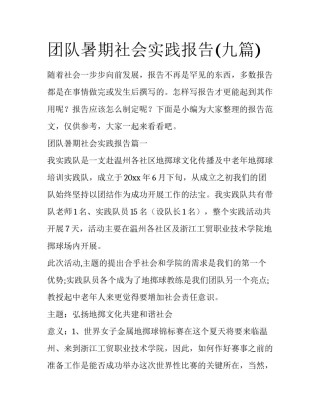 团队暑期社会实践报告(九篇)
