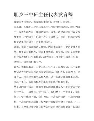 肥乡三中班主任代表发言稿