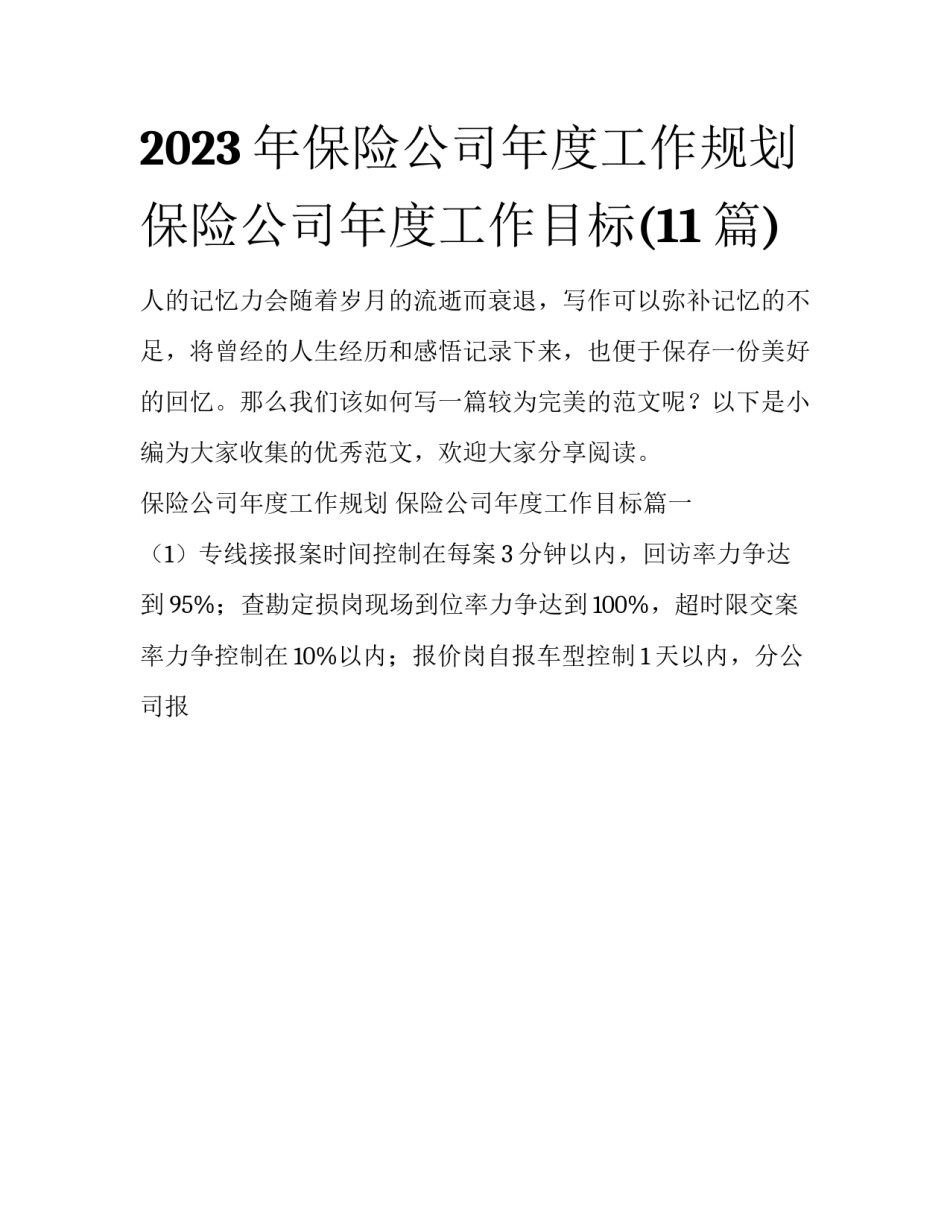 2023年保险公司年度工作规划 保险公司年度工作目标(11篇)_第1页