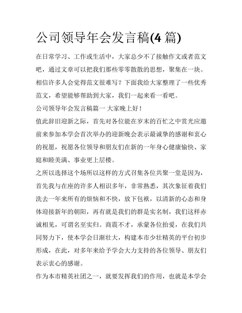 公司领导年会发言稿(4篇)_第1页