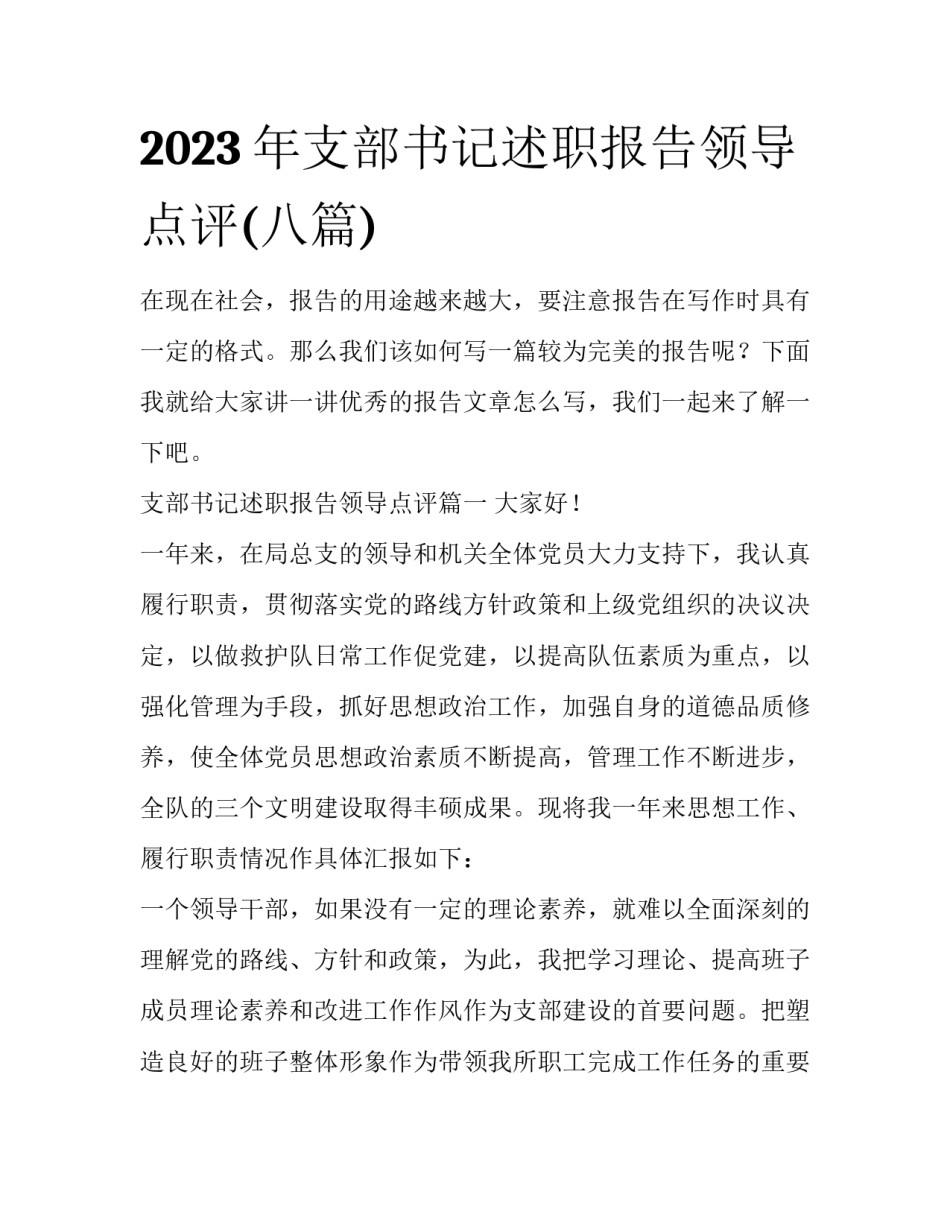 2023年支部书记述职报告领导点评(八篇)_第1页