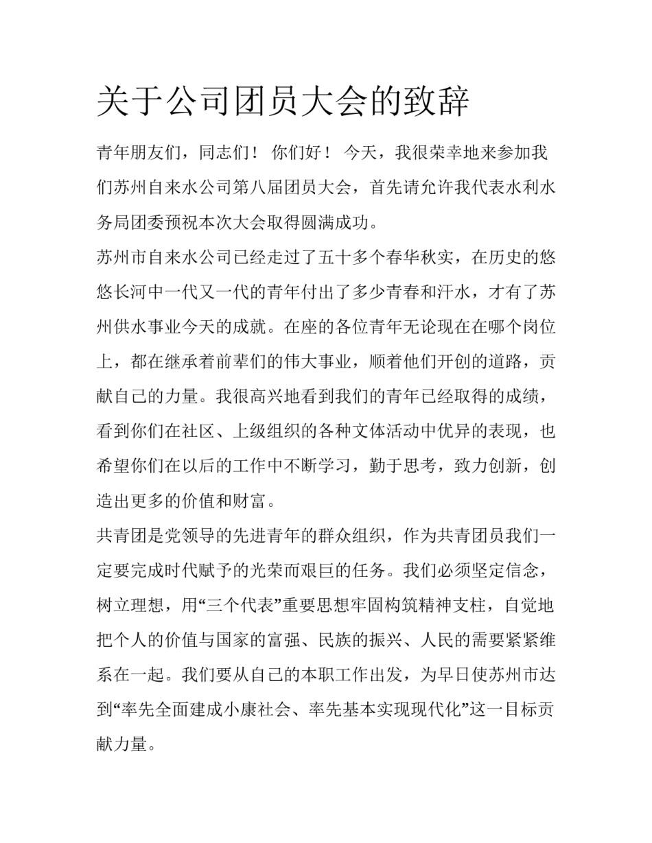 关于公司团员大会的致辞_第1页