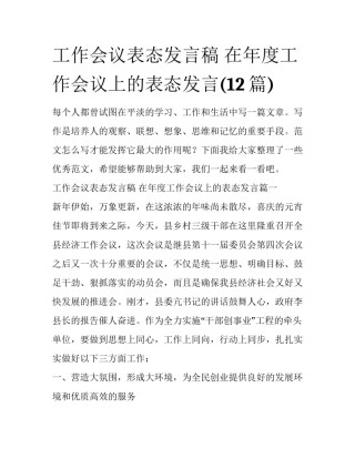 工作会议表态发言稿 在年度工作会议上的表态发言(12篇)