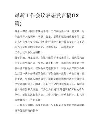 最新工作会议表态发言稿(12篇)