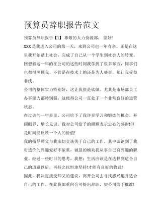 预算员辞职报告范文