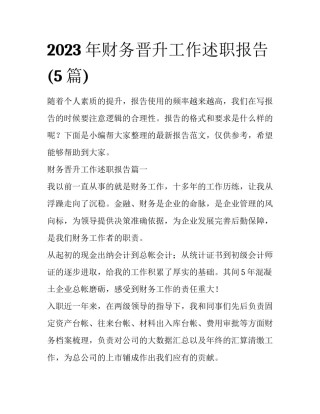 2023年财务晋升工作述职报告(5篇)